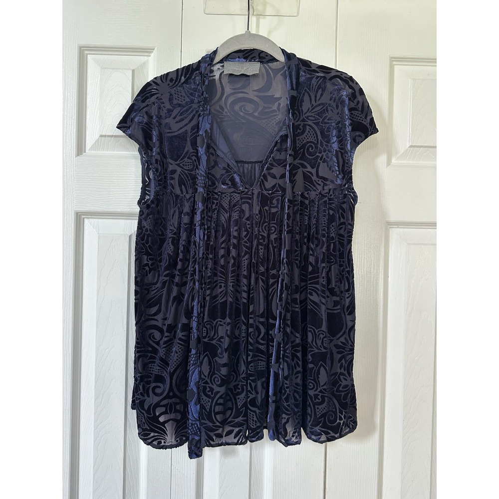 Anthropologie Sunday In Brooklyn Top Women L Blue Velvet Burnout